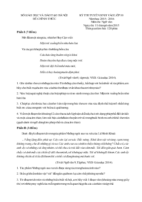 Kỳ thi tuyển sinh vào lớp 10 năm học 2015 - 2016 môn thi Ngữ Văn